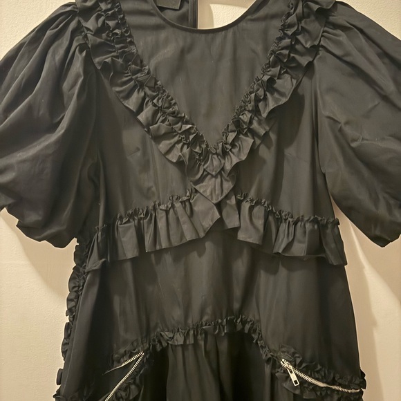 Simone Rocha Black Ruffled Dress with Puff Sleeves - Picture 3 of 9